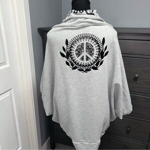 Juicy Couture Gray Hoodie Cape with Black Peace Medallion
